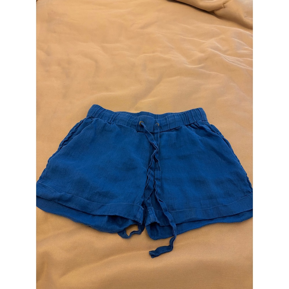 J.Crew Blue 100% Linen Drawstring Shorts Womens Size 0 Style 81492 Elastic Waist
